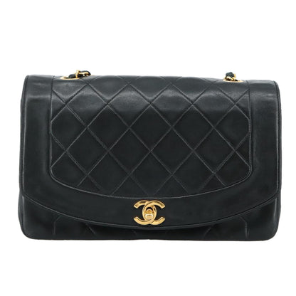 CHANEL Matelasse Chain Shoulder Bag Lamb Skin Black Gold CC PP075