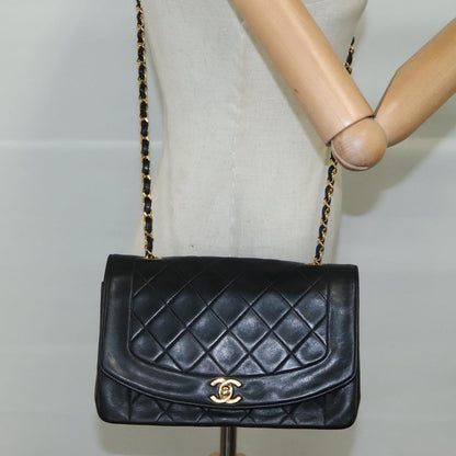 CHANEL Matelasse Chain Shoulder Bag Lamb Skin Black Gold CC PP075