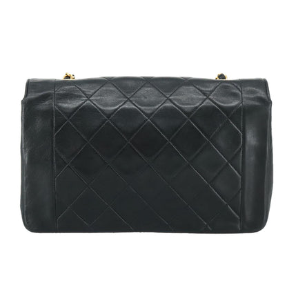 CHANEL Matelasse Chain Shoulder Bag Lamb Skin Black Gold CC PP075