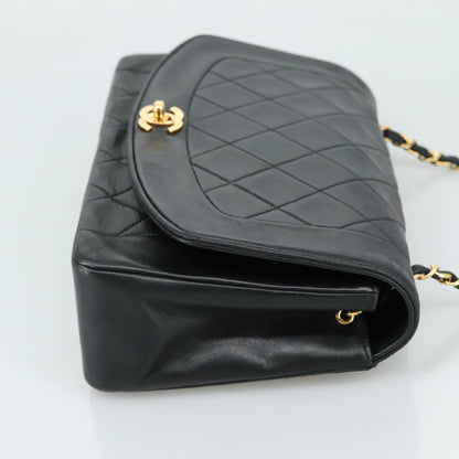 CHANEL Matelasse Chain Shoulder Bag Lamb Skin Black Gold CC PP075