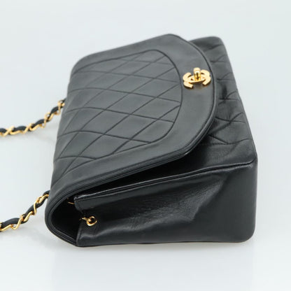 CHANEL Matelasse Chain Shoulder Bag Lamb Skin Black Gold CC PP075