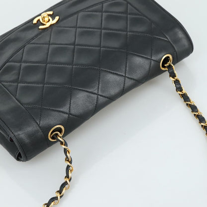 CHANEL Matelasse Chain Shoulder Bag Lamb Skin Black Gold CC PP075