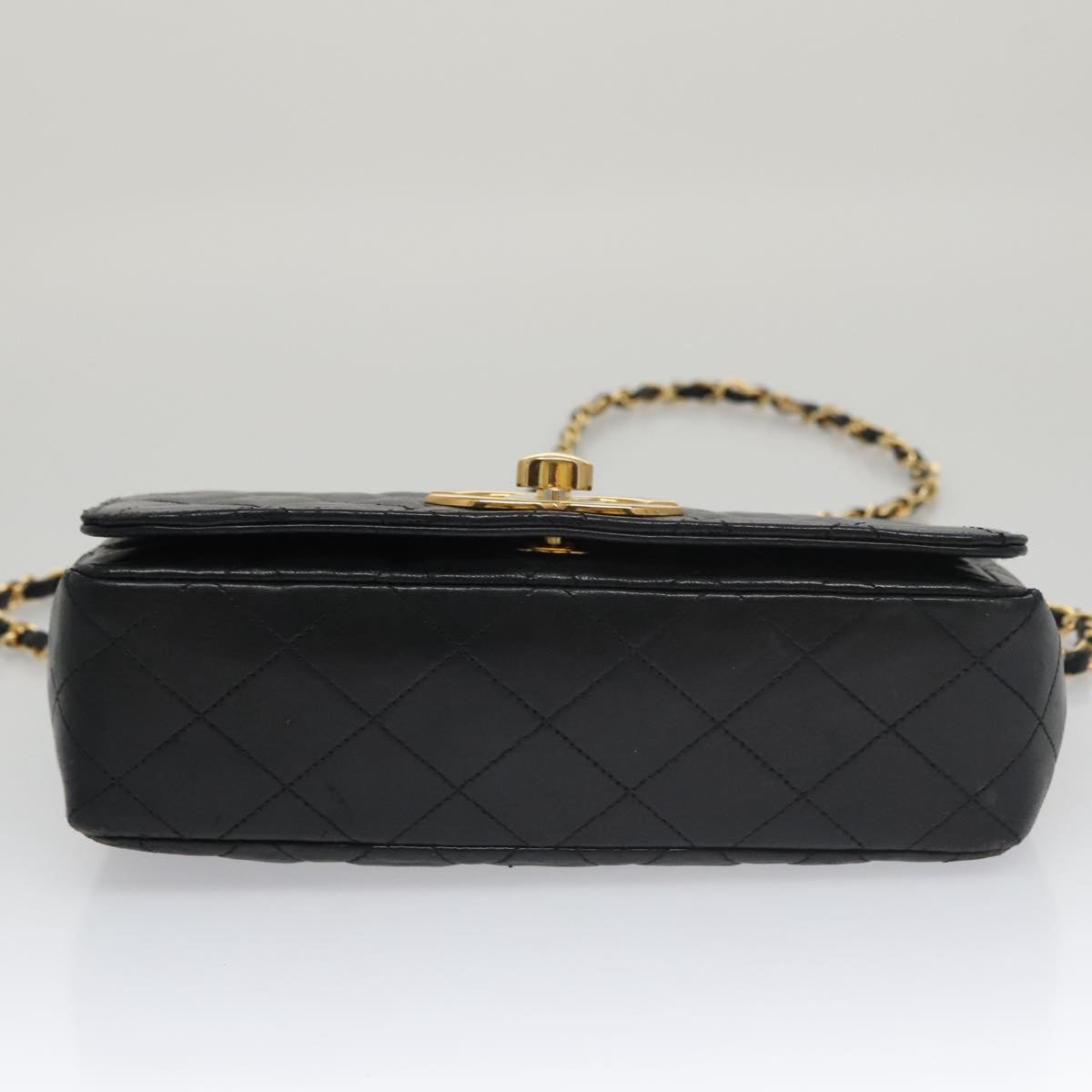 CHANEL Matelasse Chain Shoulder Bag Lamb Skin Black Gold CC PP076
