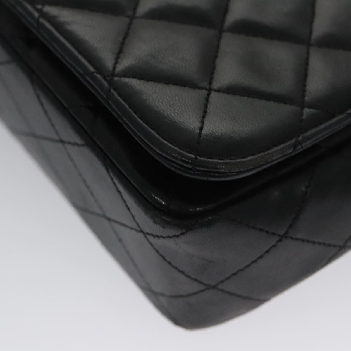 CHANEL Matelasse Chain Shoulder Bag Lamb Skin Black Gold CC PP076