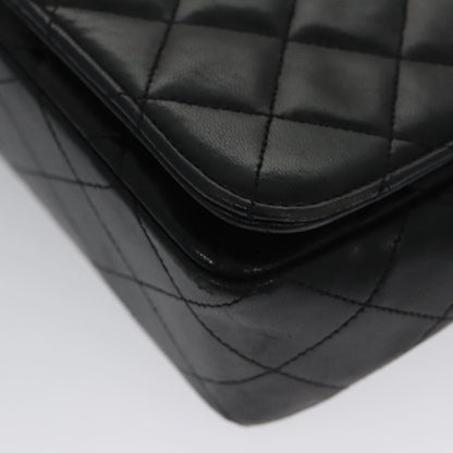 CHANEL Matelasse Chain Shoulder Bag Lamb Skin Black Gold CC PP076