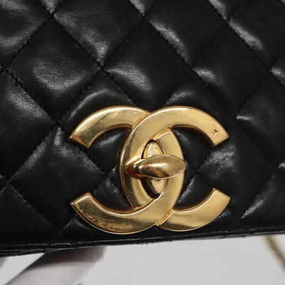 CHANEL Matelasse Chain Shoulder Bag Lamb Skin Black Gold CC PP076