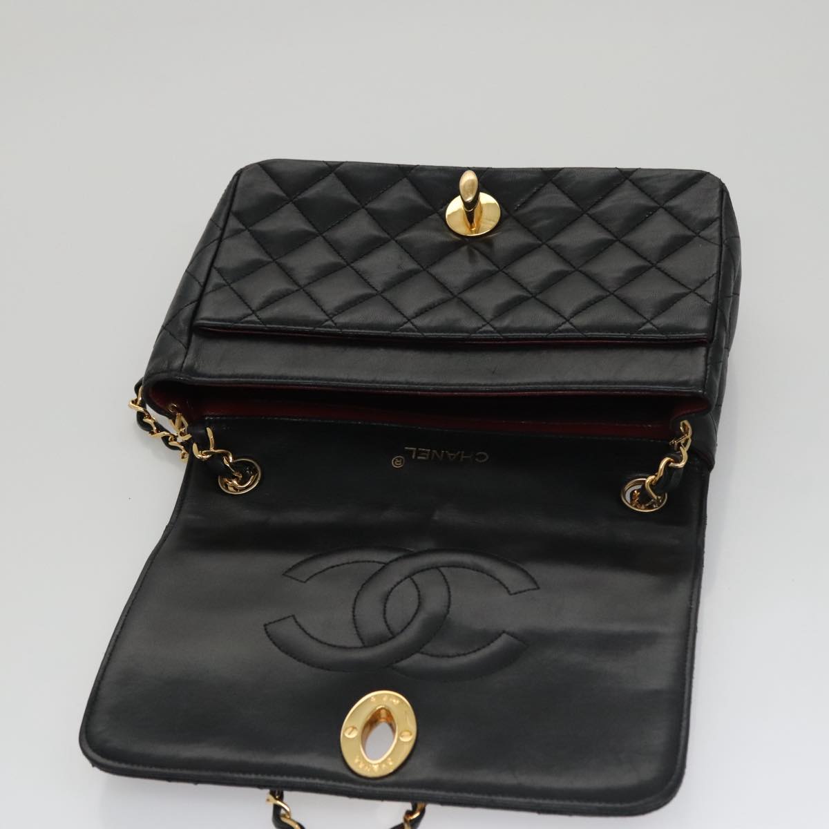 CHANEL Matelasse Chain Shoulder Bag Lamb Skin Black Gold CC PP076