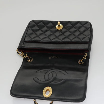 CHANEL Matelasse Chain Shoulder Bag Lamb Skin Black Gold CC PP076