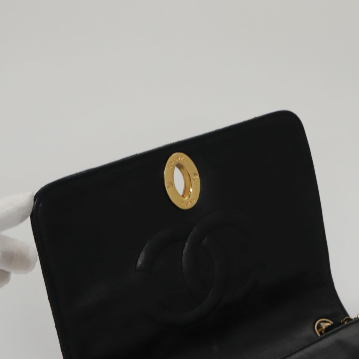 CHANEL Matelasse Chain Shoulder Bag Lamb Skin Black Gold CC PP076