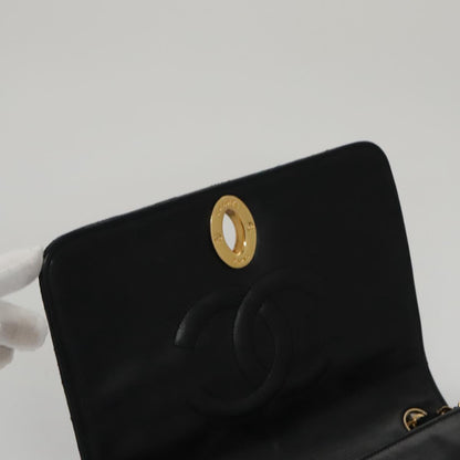 CHANEL Matelasse Chain Shoulder Bag Lamb Skin Black Gold CC PP076