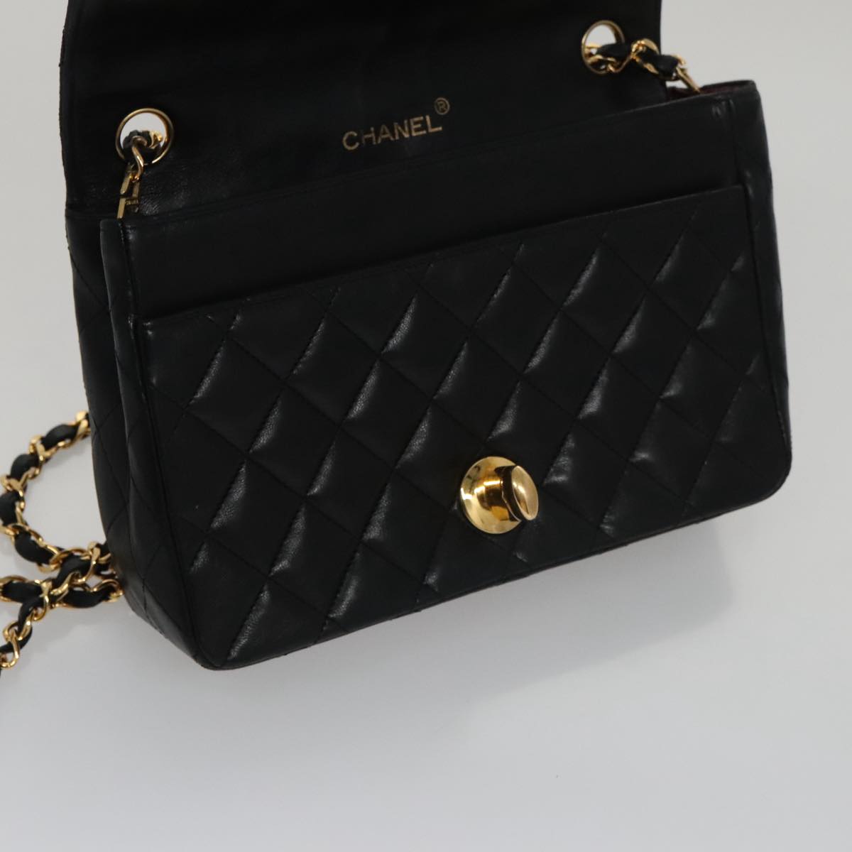 CHANEL Matelasse Chain Shoulder Bag Lamb Skin Black Gold CC PP076