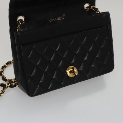 CHANEL Matelasse Chain Shoulder Bag Lamb Skin Black Gold CC PP076