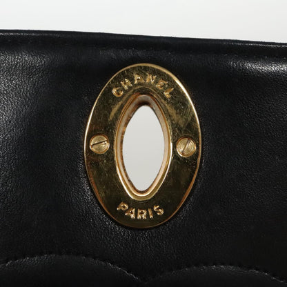 CHANEL Matelasse Chain Shoulder Bag Lamb Skin Black Gold CC PP076