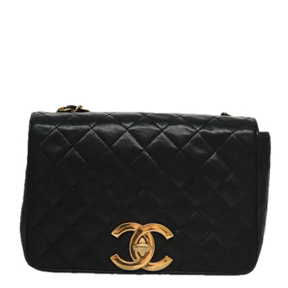 CHANEL Matelasse Chain Shoulder Bag Lamb Skin Black Gold CC PP076