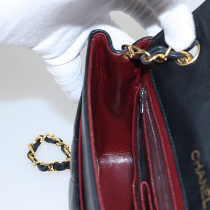 CHANEL Matelasse Chain Shoulder Bag Lamb Skin Black Gold CC PP076
