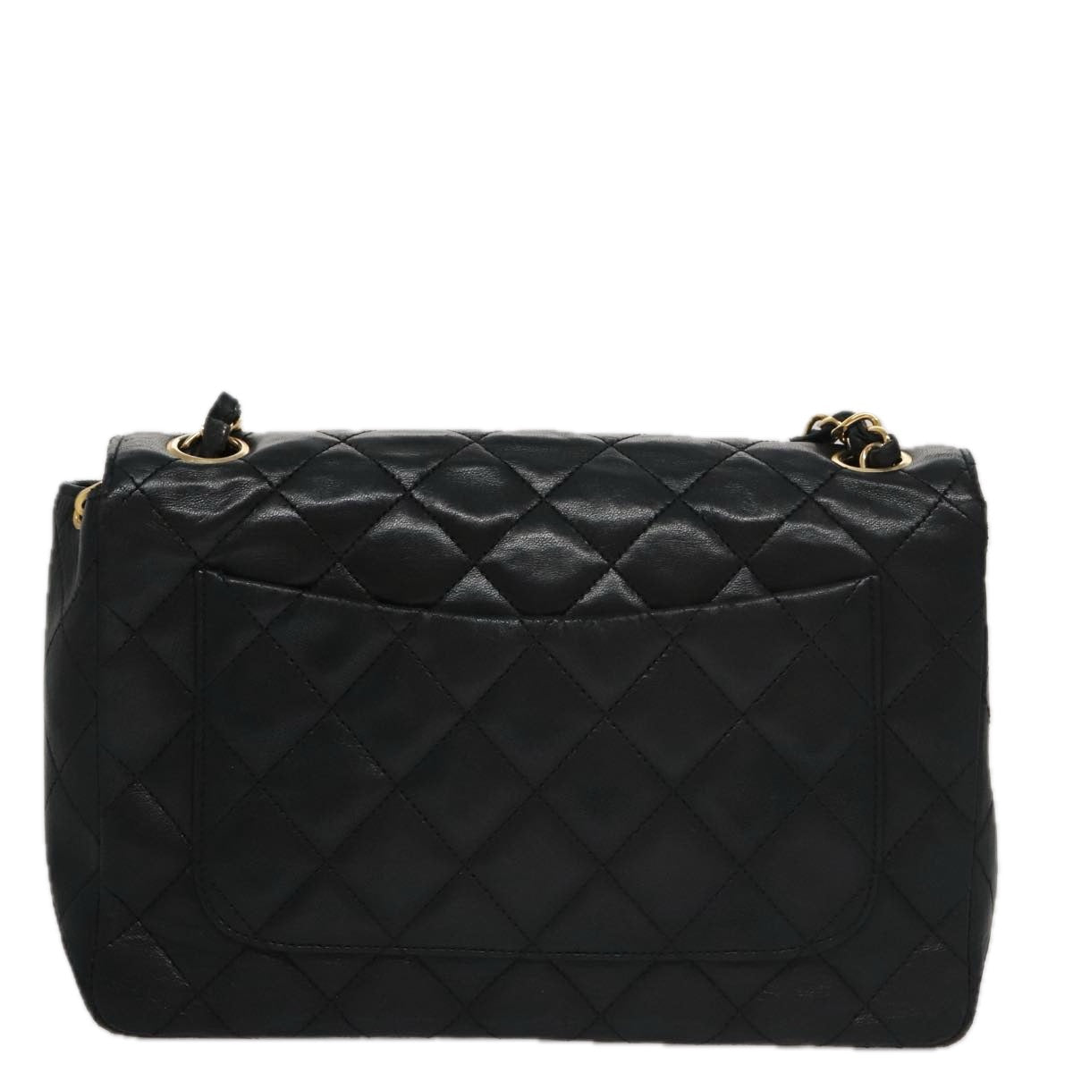 CHANEL Matelasse Chain Shoulder Bag Lamb Skin Black Gold CC PP076