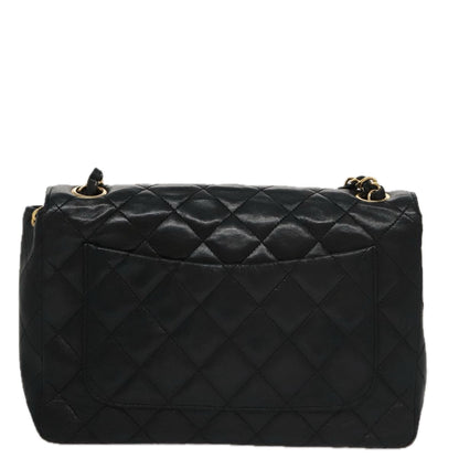 CHANEL Matelasse Chain Shoulder Bag Lamb Skin Black Gold CC PP076