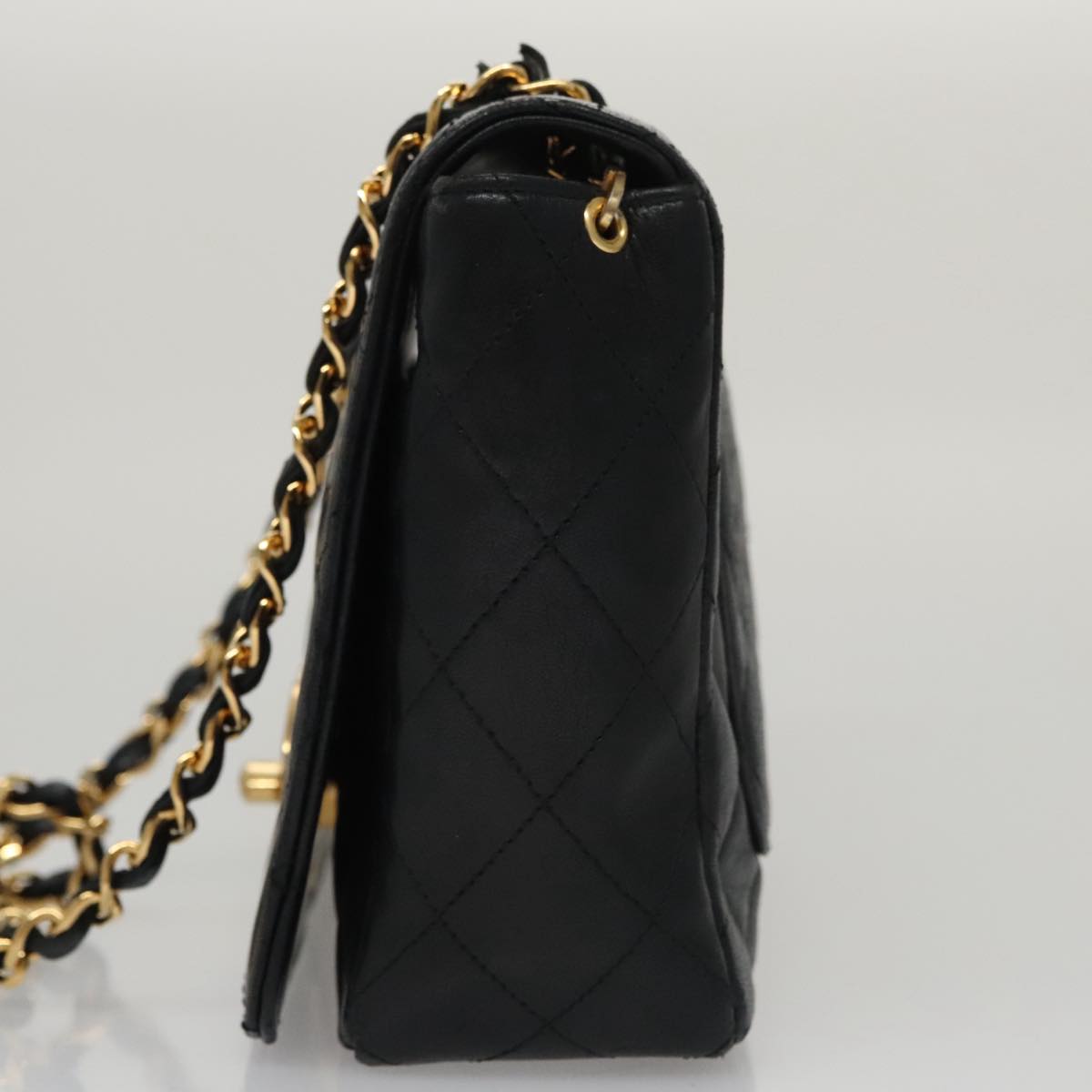 CHANEL Matelasse Chain Shoulder Bag Lamb Skin Black Gold CC PP076