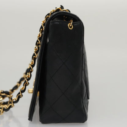 CHANEL Matelasse Chain Shoulder Bag Lamb Skin Black Gold CC PP076