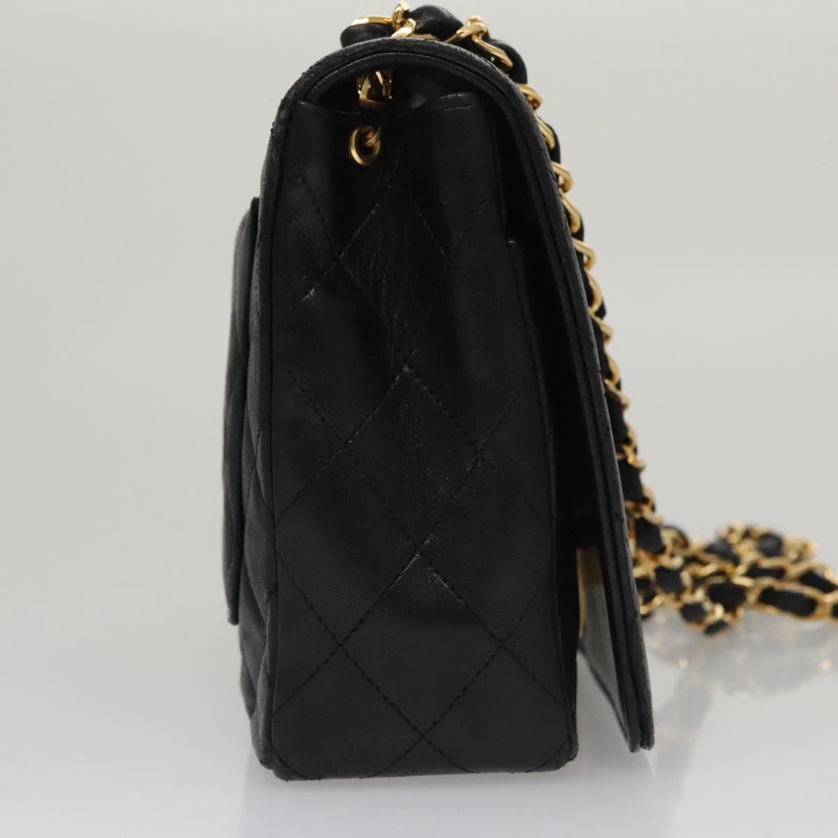 CHANEL Matelasse Chain Shoulder Bag Lamb Skin Black Gold CC PP076