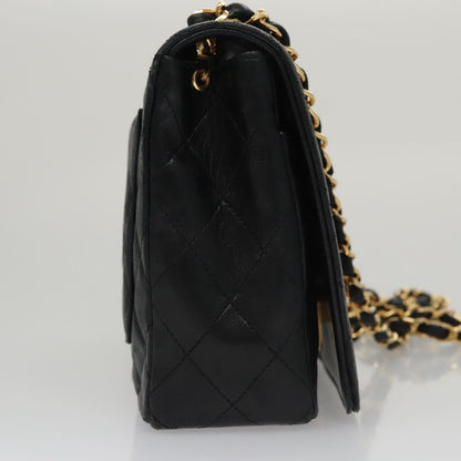 CHANEL Matelasse Chain Shoulder Bag Lamb Skin Black Gold CC PP076