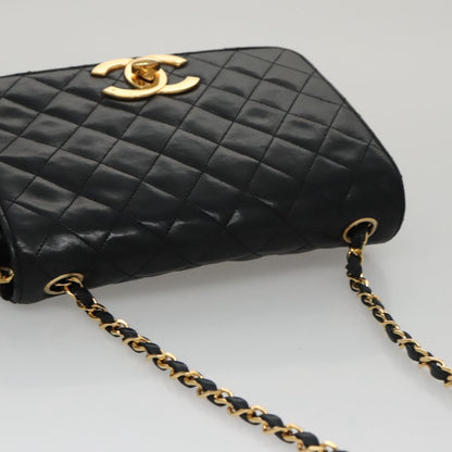 CHANEL Matelasse Chain Shoulder Bag Lamb Skin Black Gold CC PP076
