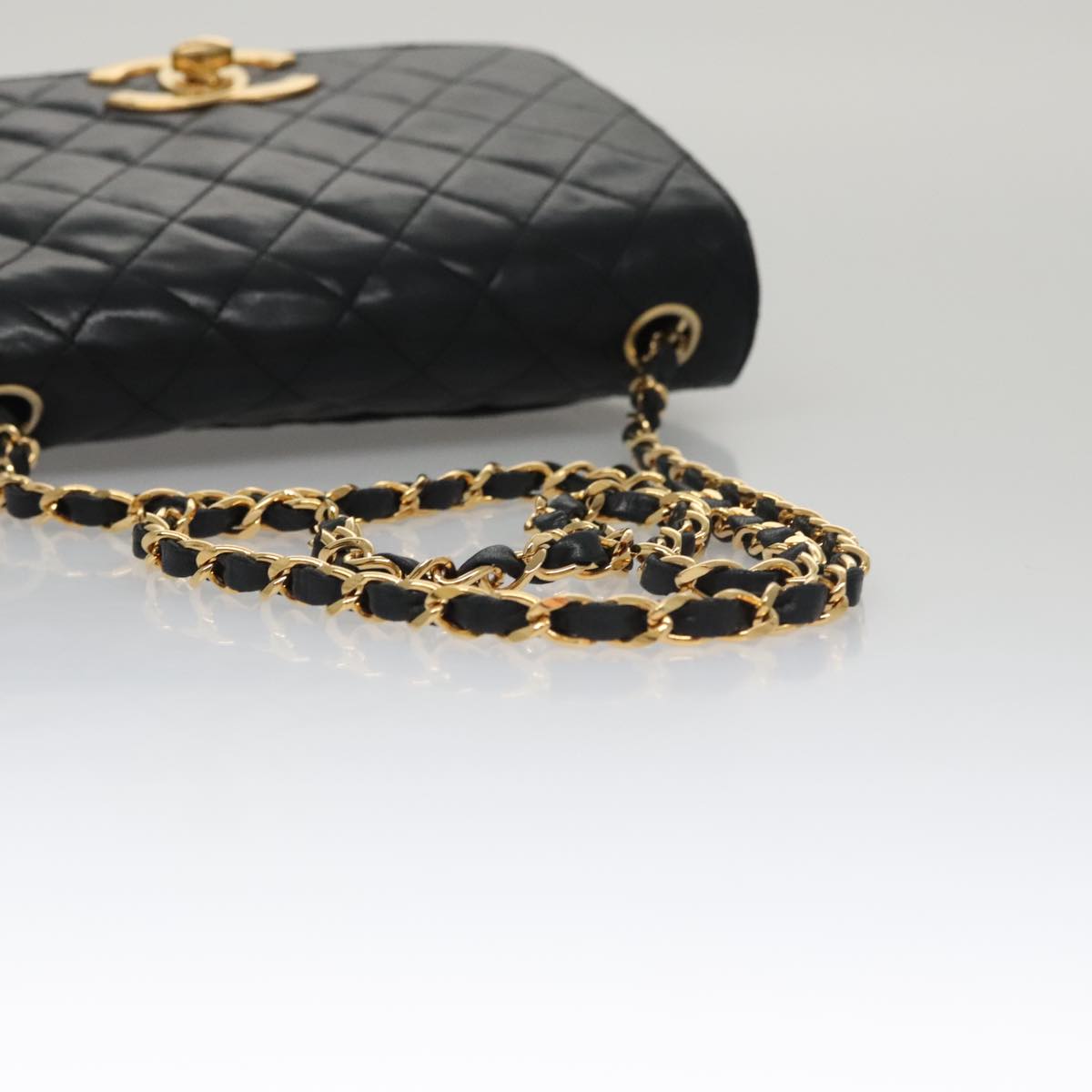 CHANEL Matelasse Chain Shoulder Bag Lamb Skin Black Gold CC PP076