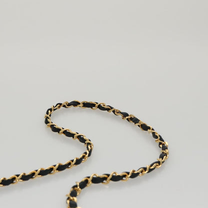 CHANEL Matelasse Chain Shoulder Bag Lamb Skin Black Gold CC PP076