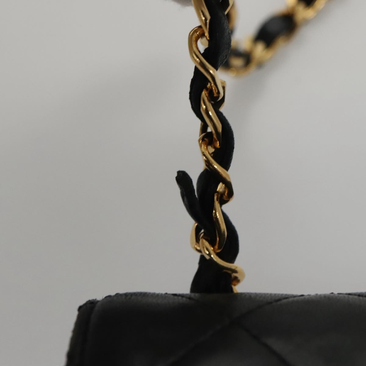 CHANEL Matelasse Chain Shoulder Bag Lamb Skin Black Gold CC PP076