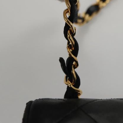 CHANEL Matelasse Chain Shoulder Bag Lamb Skin Black Gold CC PP076