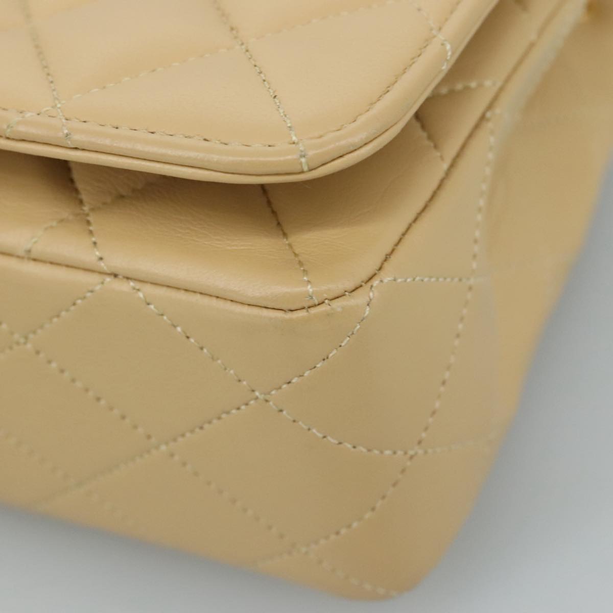 CHANEL Matelasse Chain Shoulder Bag Lamb Skin Beige Gold CC PP077