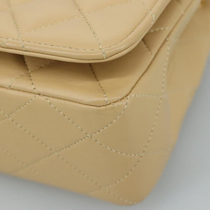 CHANEL Matelasse Chain Shoulder Bag Lamb Skin Beige Gold CC PP077