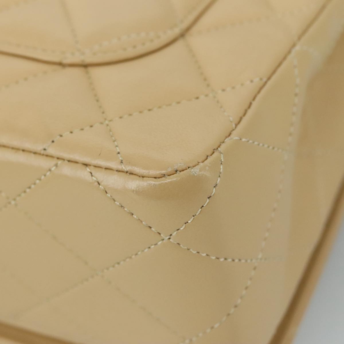 CHANEL Matelasse Chain Shoulder Bag Lamb Skin Beige Gold CC PP077