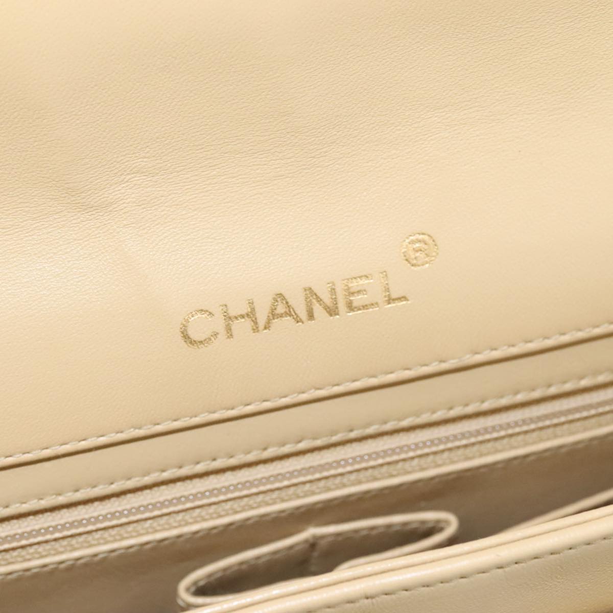 CHANEL Matelasse Chain Shoulder Bag Lamb Skin Beige Gold CC PP077