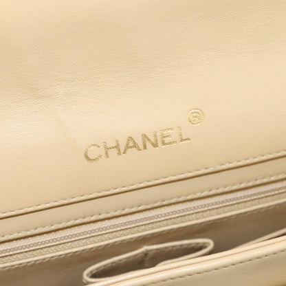 CHANEL Matelasse Chain Shoulder Bag Lamb Skin Beige Gold CC PP077