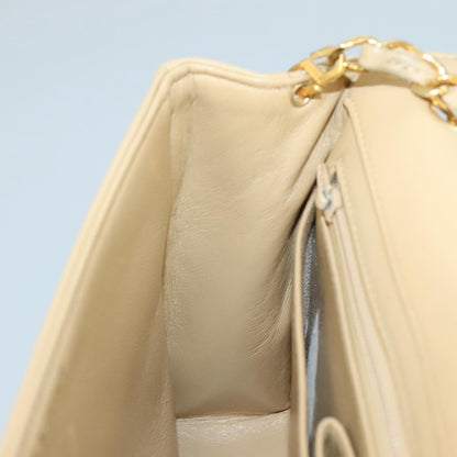 CHANEL Matelasse Chain Shoulder Bag Lamb Skin Beige Gold CC PP077