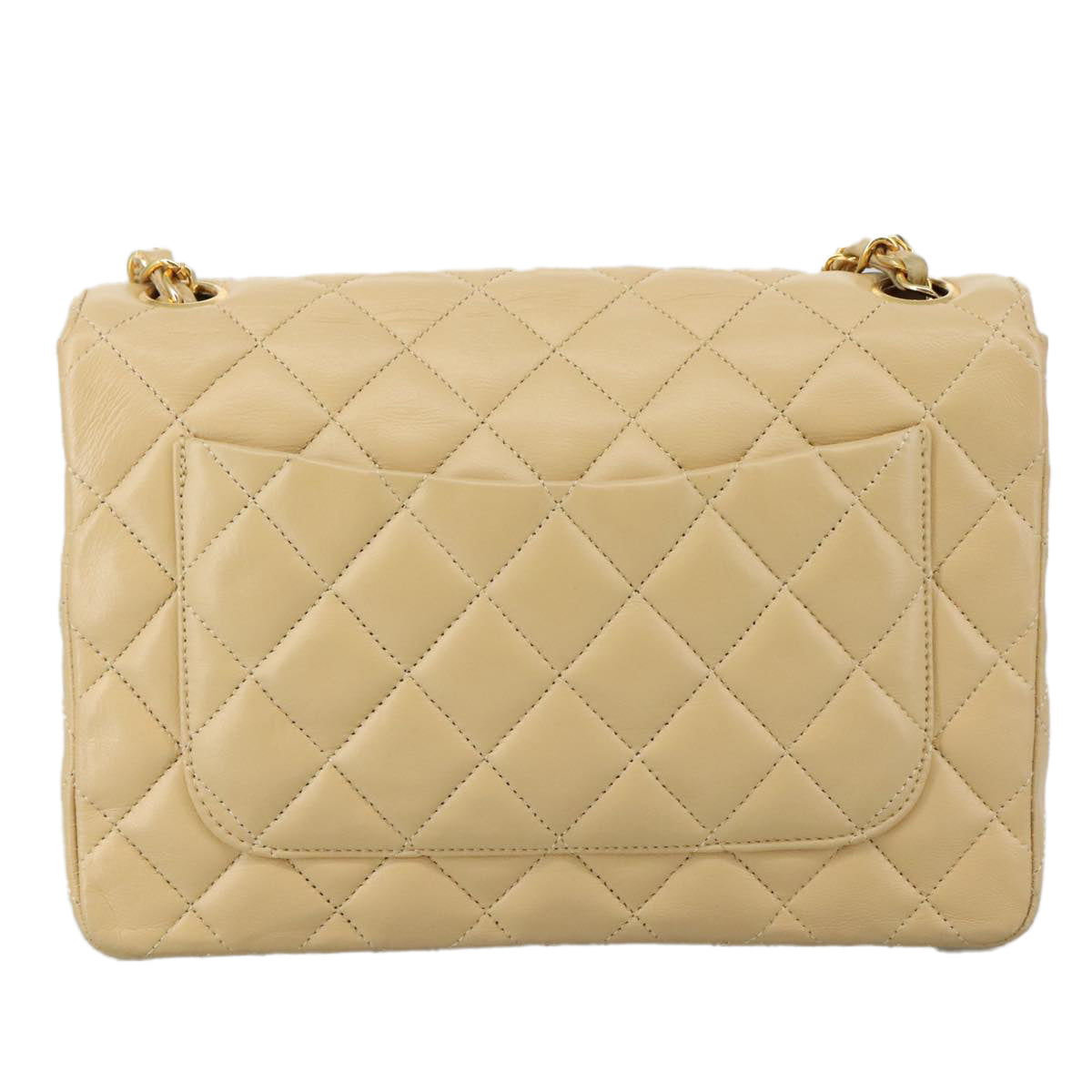 CHANEL Matelasse Chain Shoulder Bag Lamb Skin Beige Gold CC PP077
