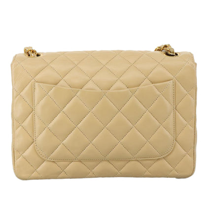 CHANEL Matelasse Chain Shoulder Bag Lamb Skin Beige Gold CC PP077