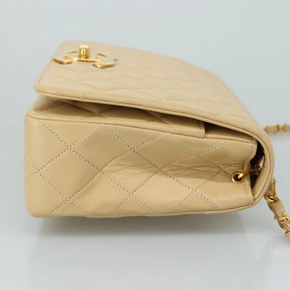 CHANEL Matelasse Chain Shoulder Bag Lamb Skin Beige Gold CC PP077