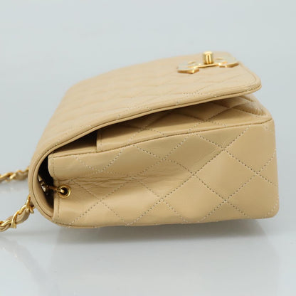 CHANEL Matelasse Chain Shoulder Bag Lamb Skin Beige Gold CC PP077