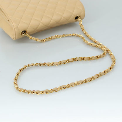 CHANEL Matelasse Chain Shoulder Bag Lamb Skin Beige Gold CC PP077