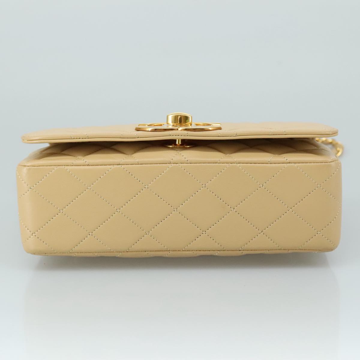 CHANEL Matelasse Chain Shoulder Bag Lamb Skin Beige Gold CC PP077