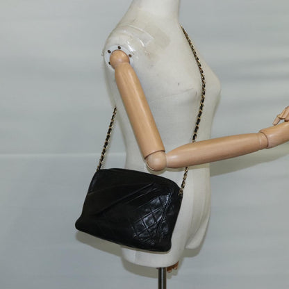 CHANEL Matelasse Chain Shoulder Bag Lamb Skin Black Gold CC PP082