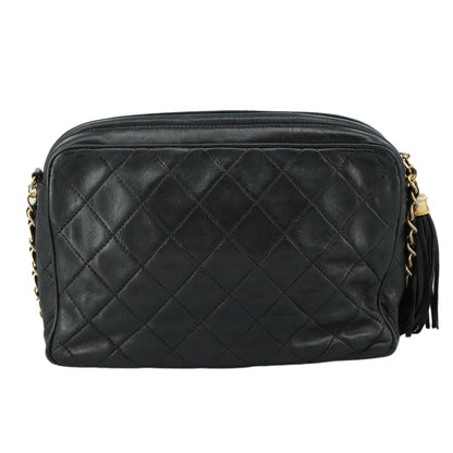 CHANEL Matelasse Chain Shoulder Bag Lamb Skin Black Gold CC PP082