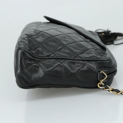 CHANEL Matelasse Chain Shoulder Bag Lamb Skin Black Gold CC PP082