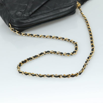 CHANEL Matelasse Chain Shoulder Bag Lamb Skin Black Gold CC PP082