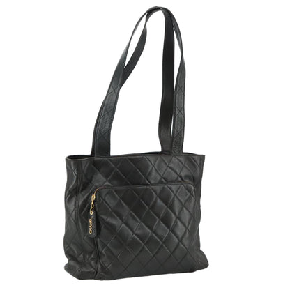 CHANEL Matelasse Tote Bag Lamb Skin Black Gold CC PP098