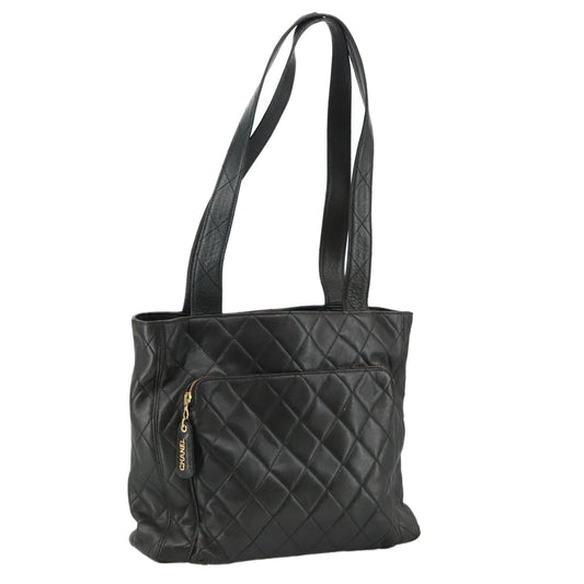 CHANEL Matelasse Tote Bag Lamb Skin Black Gold CC PP098