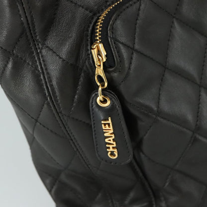 CHANEL Matelasse Tote Bag Lamb Skin Black Gold CC PP098
