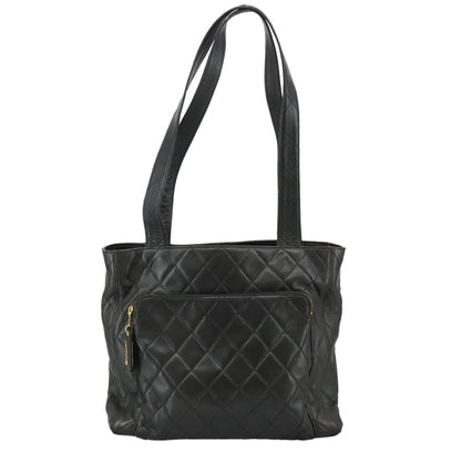 CHANEL Matelasse Tote Bag Lamb Skin Black Gold CC PP098